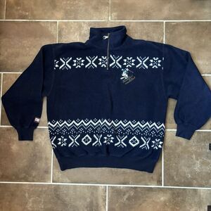 Vintage Disney Ski Lodge Small Mickey Skiing 1/4 Zip Fleece Sweatshirt Size XL